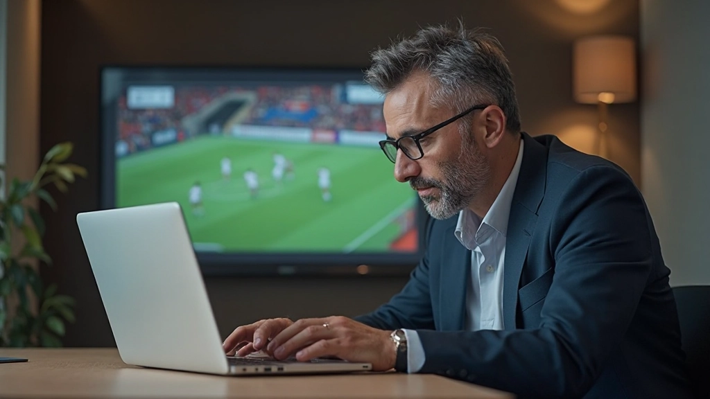 Coach analyzing game footage and tactical formations on computer during team meeting