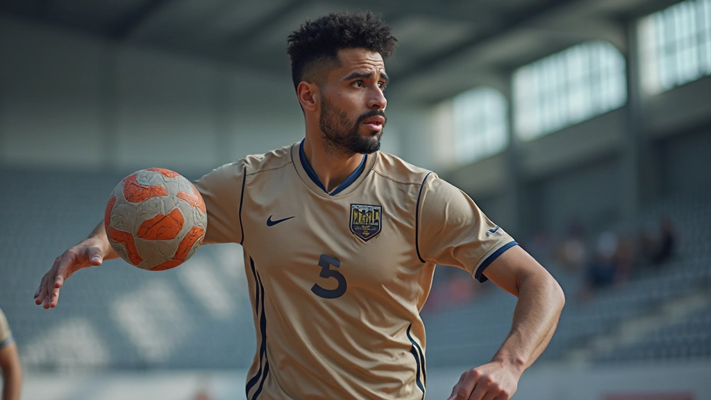 Handball player executing fundamental passing technique