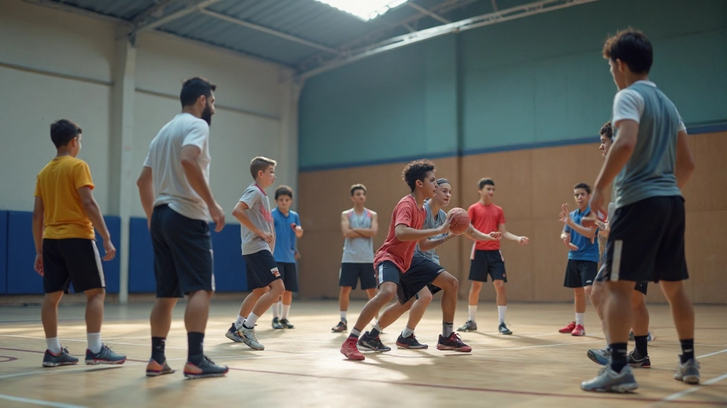 Team defensive positioning drill with athletes demonstrating zone defense formation